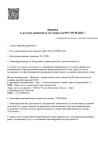 Фото лицензии клиники "Стоматология доктора Богдановой" - 1